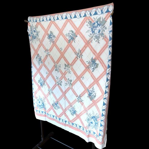 Vintage Mid-Century Cotton Tablecloth Pink Blue Florals 52x46” READ - Picture 1 of 6